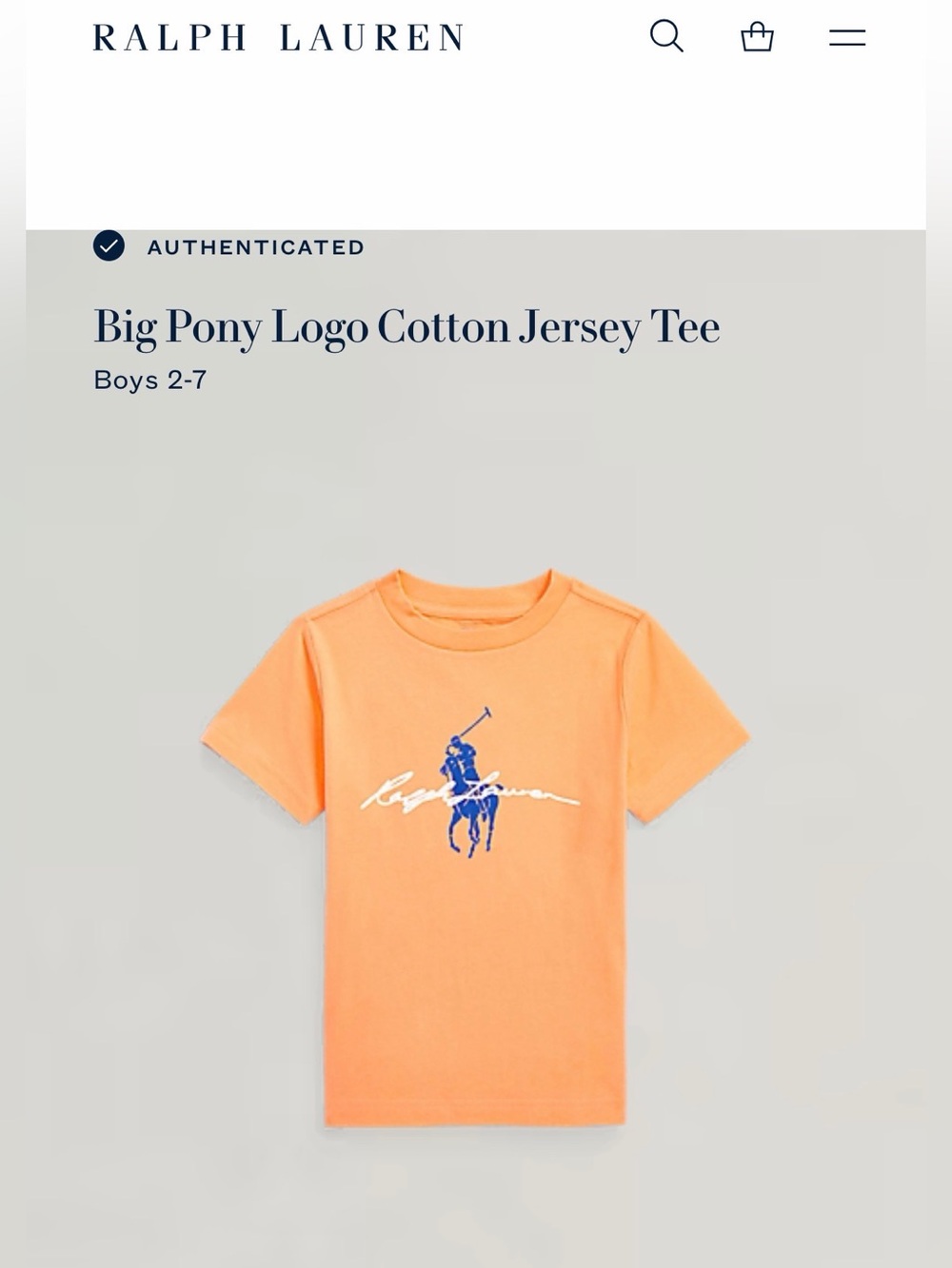 Ralph Lauren Orange Short Sleeve Big Pony Logo Tee with Blue Logo